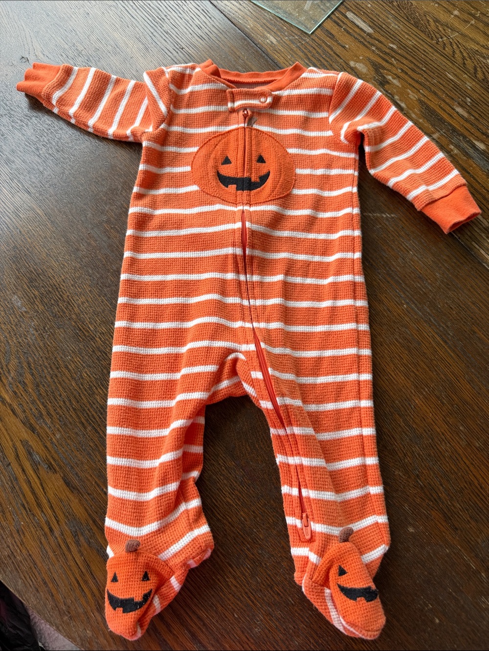 Carters 6 month Halloween Orange Striped Pumpkin Sleeper-preloved